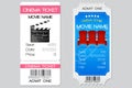 Cinema White and Blue Ticket. Vector isolated illustration on Grey background.